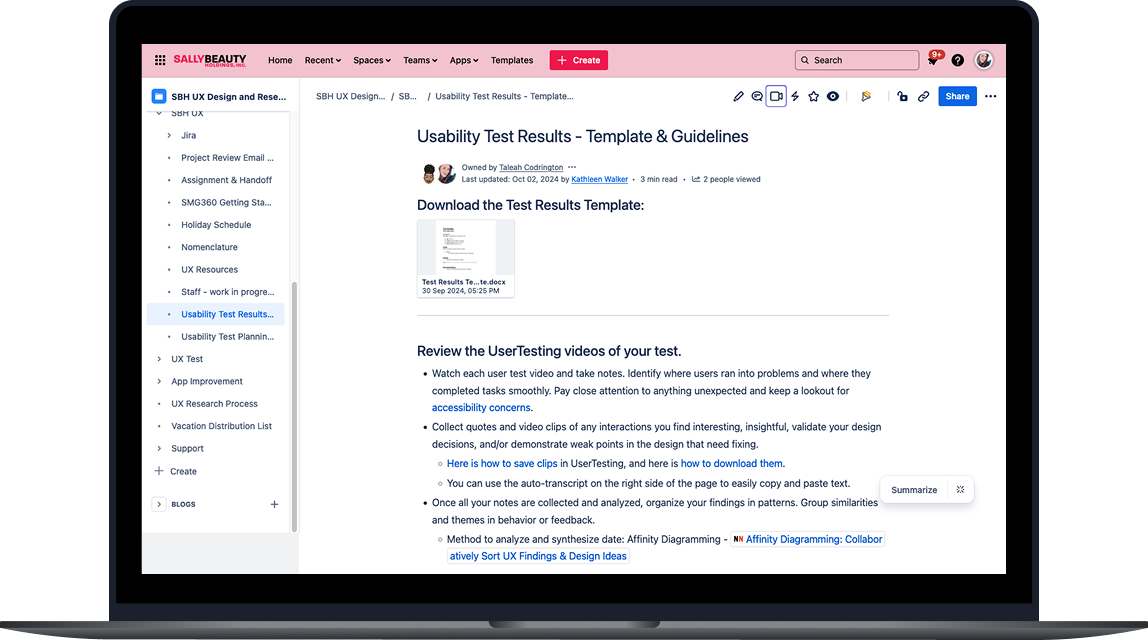 Confluence User Testing Documentation